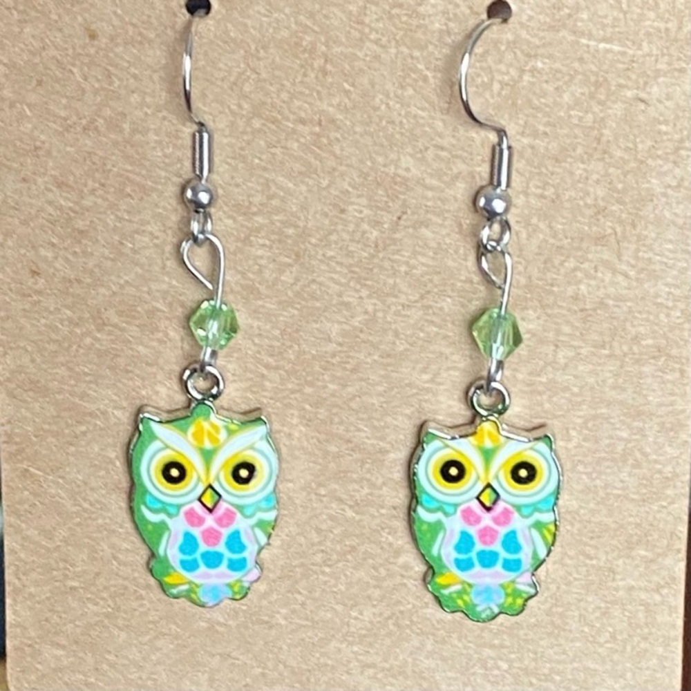 Hand Crafted Owl Beaded Multicolor Dangle Earrings